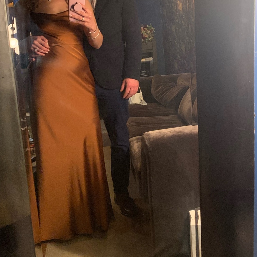 Jenny Yoo Satin Slip Gown in Warm Copper